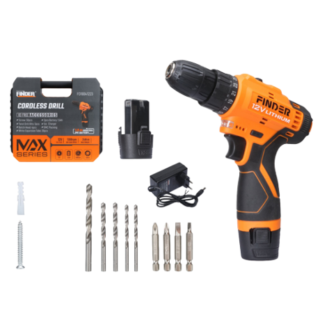PERCEUSE-VISSEUSE SANS FIL avec accessoires 12V/10MM/24N-m/1.5Ah*2 "FINDER MAX"  REF:FD10041223