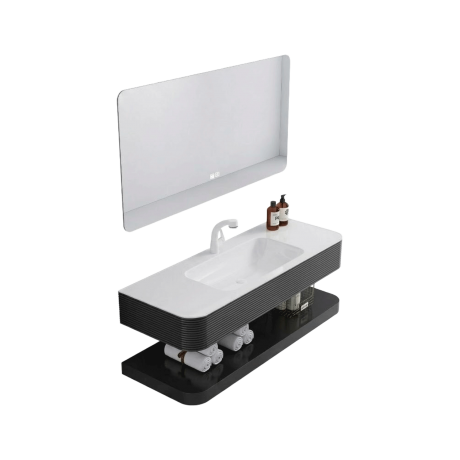 MEUBLE DE SALLE DE BAINS AVEC VASQUE, MIROIR ET ÉTAGÈRE 1000x600MM K-010