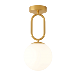 PLAFONNIER ACIER DORÉ VERRE OPAL Ø130 MM 351-1D
