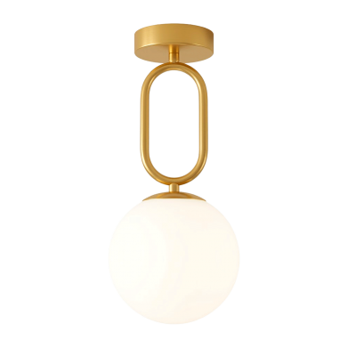 PLAFONNIER ACIER DORÉ VERRE OPAL Ø130 MM 351-1D