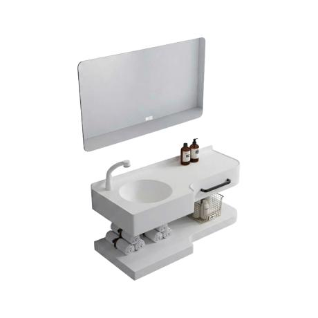 MEUBLE DE SALLE DE BAINS AVEC VASQUE, MIROIR ET ÉTAGÈRE 1000x600MM K-003