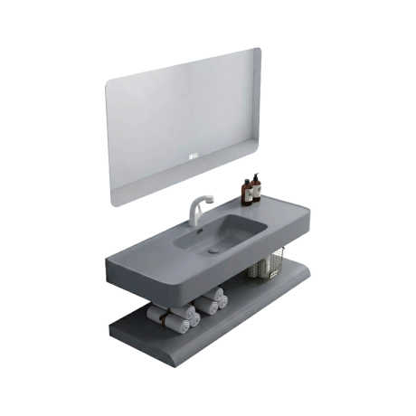MEUBLE DE SALLE DE BAINS AVEC VASQUE, MIROIR ET ÉTAGÈRE 1200x600MM K-006
