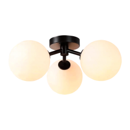PLAFONNIER ACIER NOIR 3 VERRES OPAL Ø130 MM 359-3