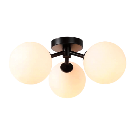 PLAFONNIER ACIER NOIR 3 VERRES OPAL Ø130 MM 359-3