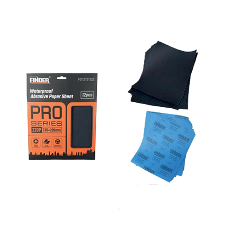 PAPIER ABRASIF WATERPROOF 230x280MM "FINDER" PAQT DE 12PCS
