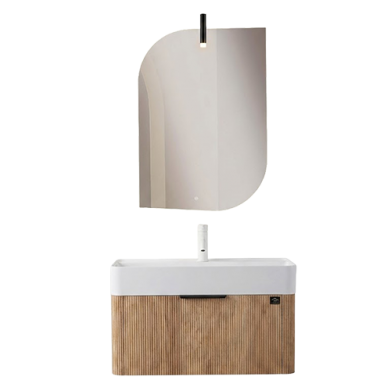 MEUBLE DE SALLE DE BAIN EN BOIS MASSIF AVEC MIROIR LED, VASQUE ET MEUBLE DE RANGEMENT 800*400