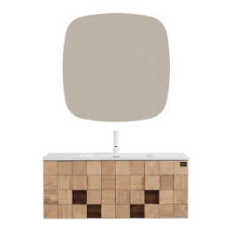 MEUBLE DE SALLE DE BAIN EN BOIS MASSIF AVEC MIROIR LED, VASQUE ET MEUBLE DE RANGEMENT 1000*520