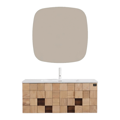 MEUBLE DE SALLE DE BAIN EN BOIS MASSIF AVEC MIROIR LED, VASQUE ET MEUBLE DE RANGEMENT 1000*520